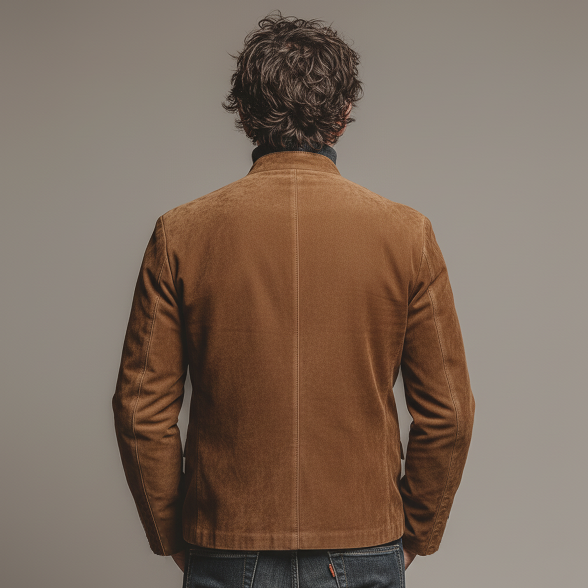 Men's Classic Retro Stand-up Collar Slanted Placket Faux Suede Jacket MTA0840K1K