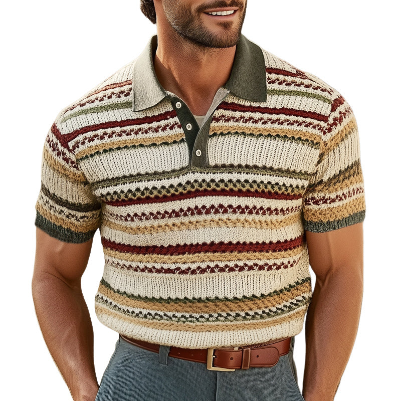 Men's Breathable Fashion Colorful Striped Knitted POLO Shirt MTA0741E0U