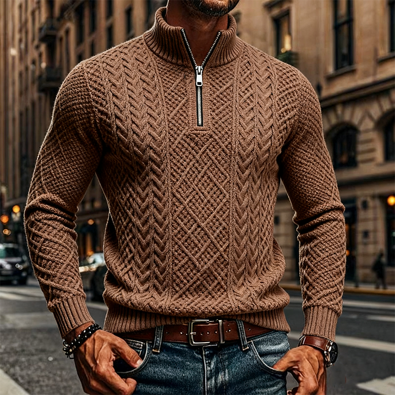 Men's Solid Half-Zip Textured Cable Knit Sweater MTA1781J9X