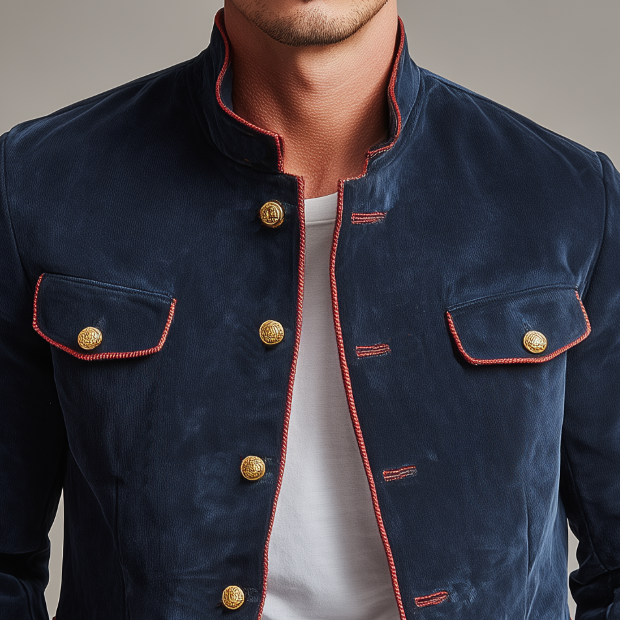 Men's Classic Retro Stand Collar Multi-pocket Suede Jacket MTA0231I9K