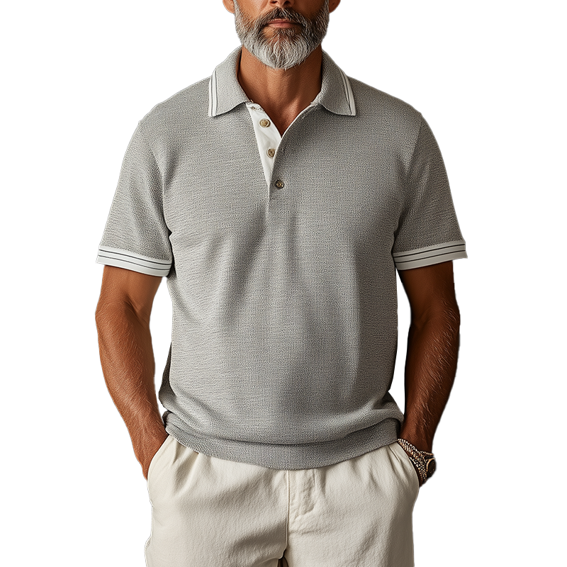 Men's Fashion Texture Knitted Fabric Short Sleeve Polo Shirt MTA2221G2P