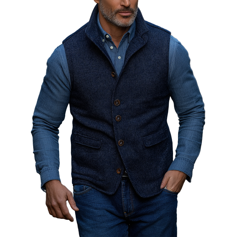 Men's Winter Retro Twill Faux Wool Button Vest MTA2867K9P