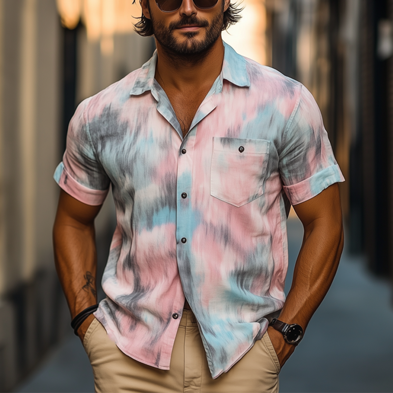 Men's Summer Fashion Rendering Print Short Sleeve Shirt MTA0114G9U
