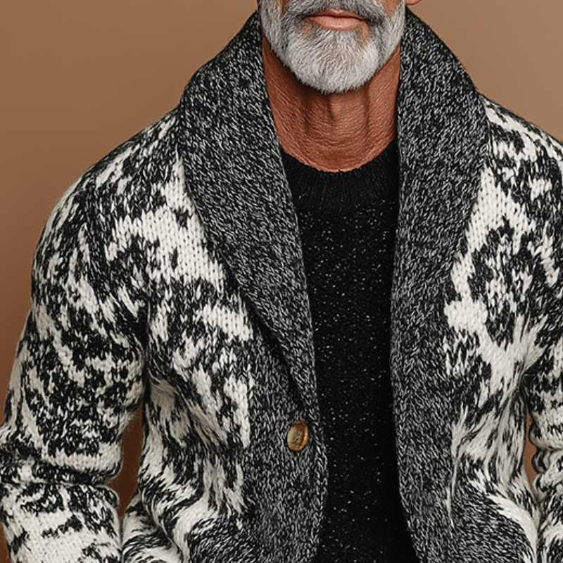 Men's Retro Casual Knitted Floral Color-Blocked Cardigan MTA0612K9TO