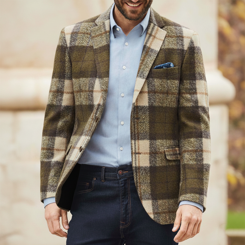 Men's Classic Slim Fit Plaid Two-Button Blazer MTA0947J1U