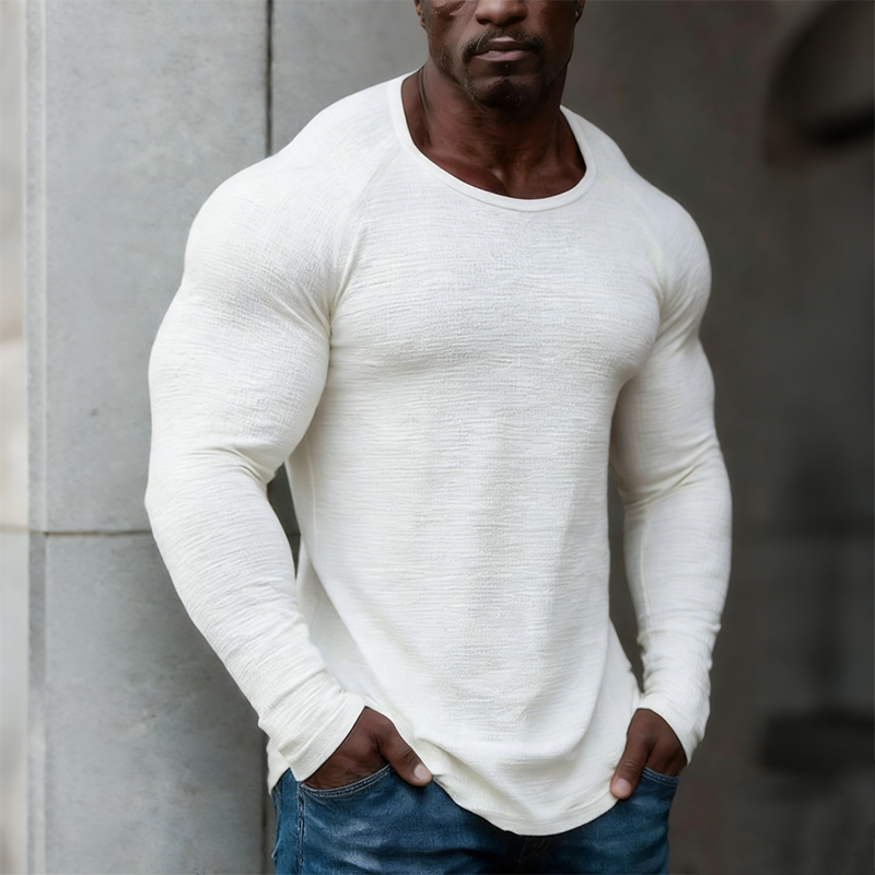 Men's Retro Casual Solid Color Crew Neck Long-Sleeve T-Shirt MTZ1917A6TO