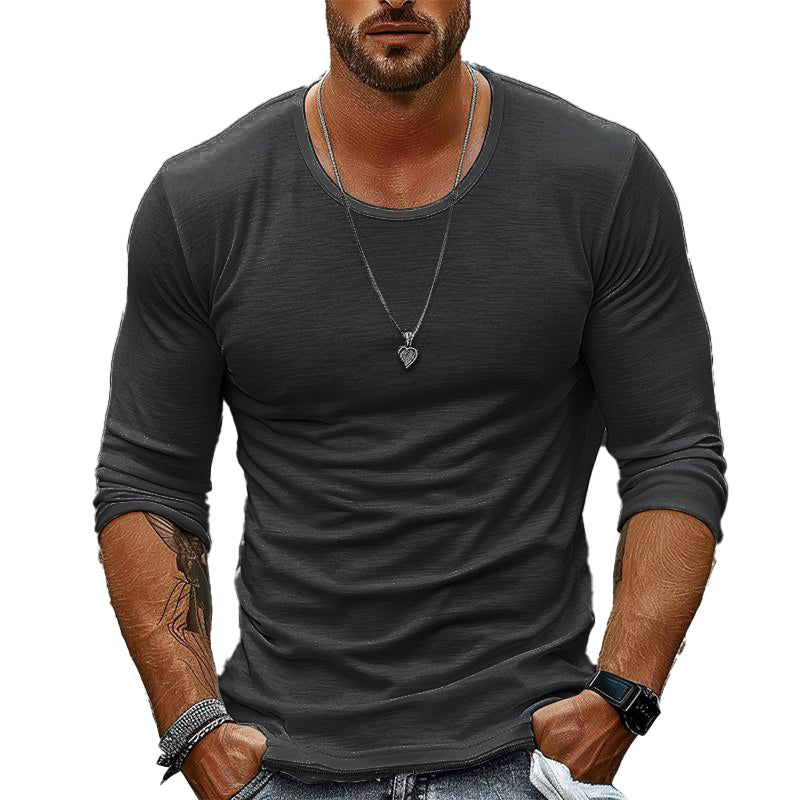 T-shirt a maniche lunghe casual da uomo in tinta unita con scollo rotondo 94867816X