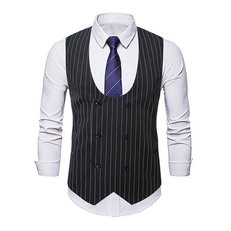 Men's Casual Striped U-Neck Double-Breasted Vest (Shirt Not Included) 16826135X