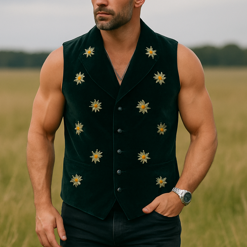 Men's Summer Fashion Daisy Embroidered Fleece Vest MTA3028F8P