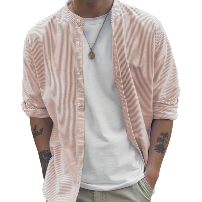 Men's Striped Print Crew Neck Single-breasted Shirt MTA2865G2X