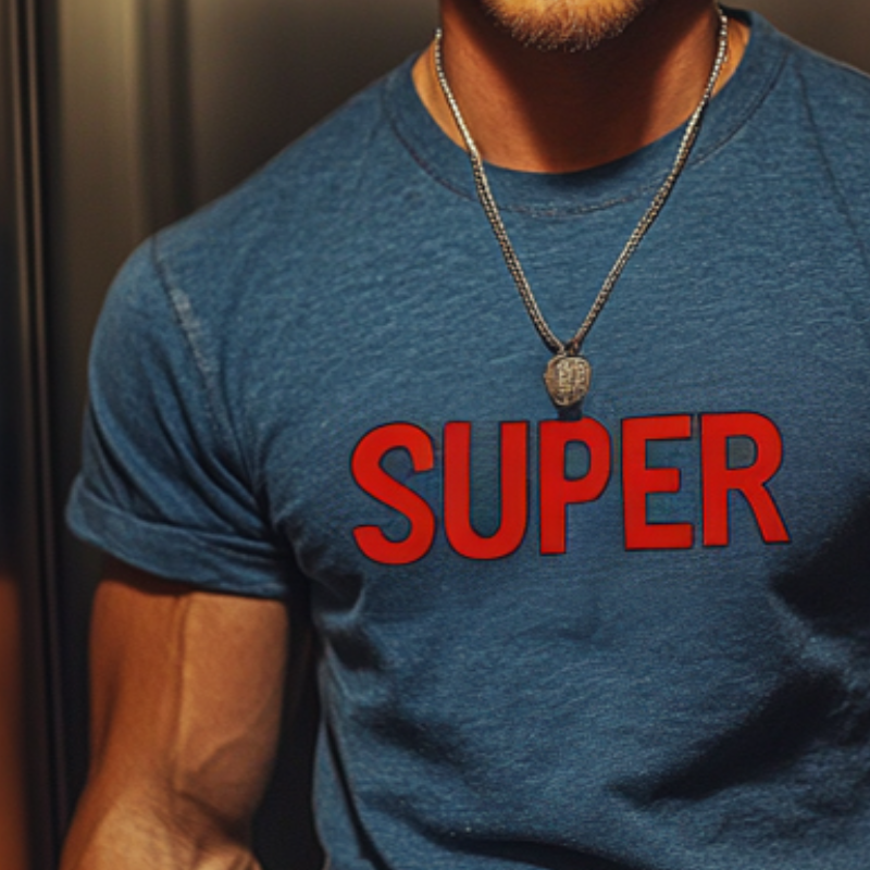 Men's Retro Casual Cotton SUPER Printed Round Neck Short Sleeve T-Shirt MTA2929E5TO