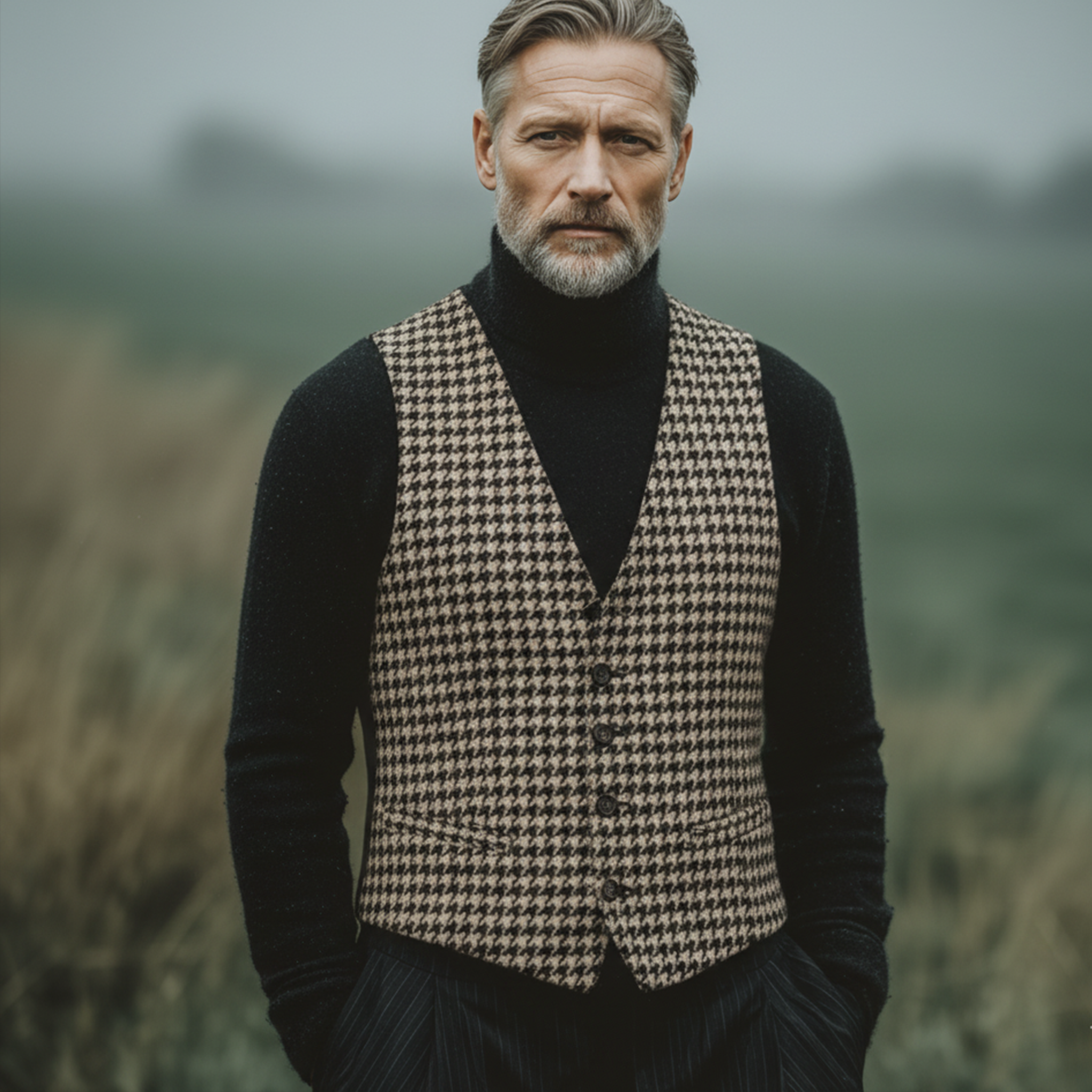 Men's Classic Business And Casual Faux Houndstooth Vest MTA3000J9K