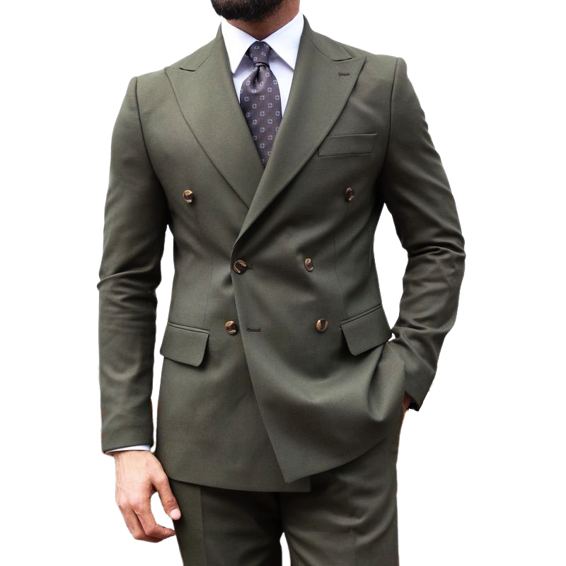 Men's Classic Olive Green Double-breasted Business Blazer MTA2246I2U