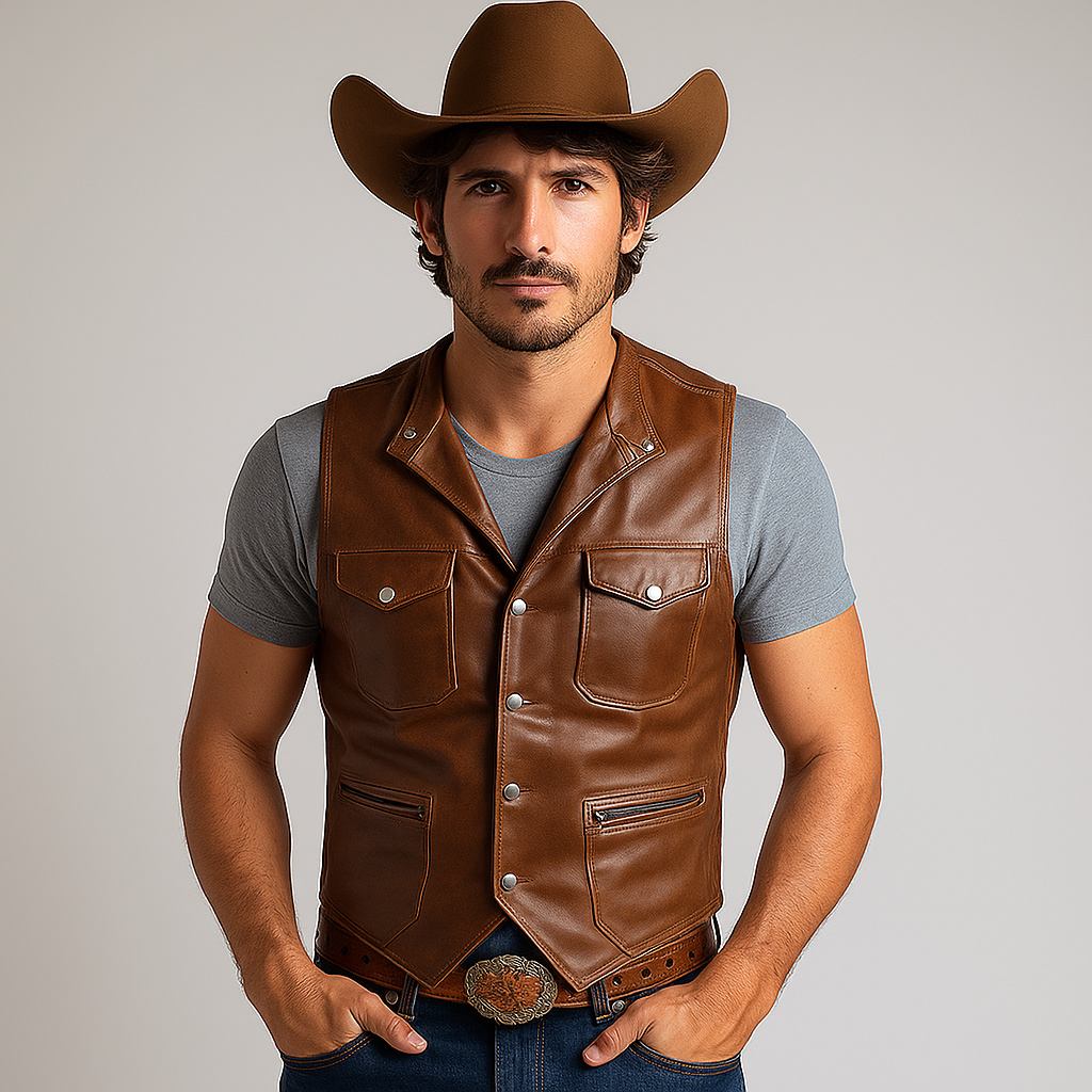 Men's Summer Western Cowboy Style Thin Leather Vest MTA1511E3P