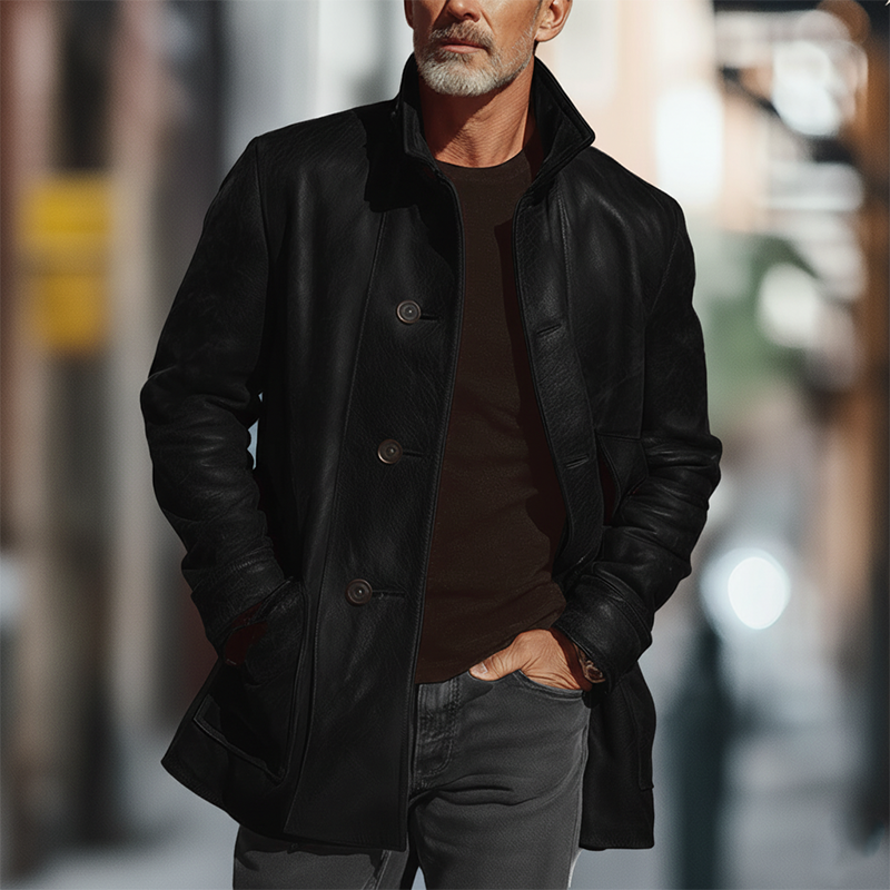 Men's Winter Vintage PU Faux Leather Button-up Jacket MTA1012L2P