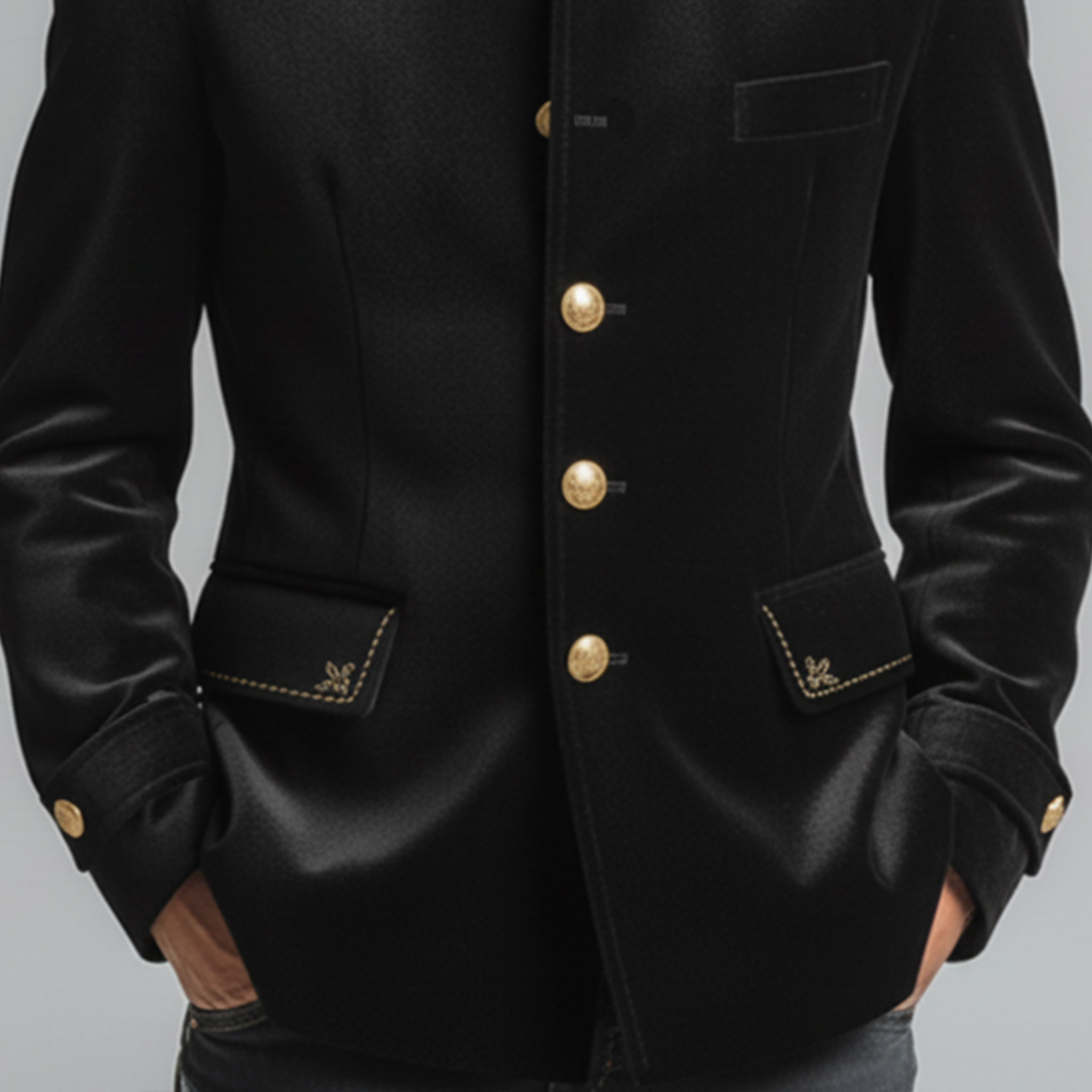 Men's Classic Retro Stand-collar Embroidered Faux Velvet Single-breasted Jacket MTA0559L2K