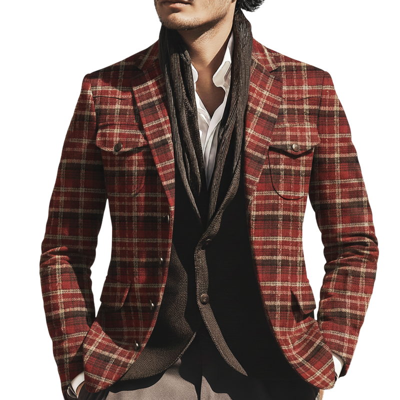 Men's Classic Plaid Single-breasted Double-vent Jacket MTA2926K3U