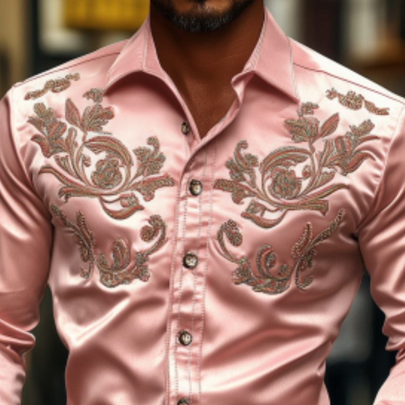 Men's Classic Western American Vintage Satin Embroidered Long Sleeve Shirt 41114174K