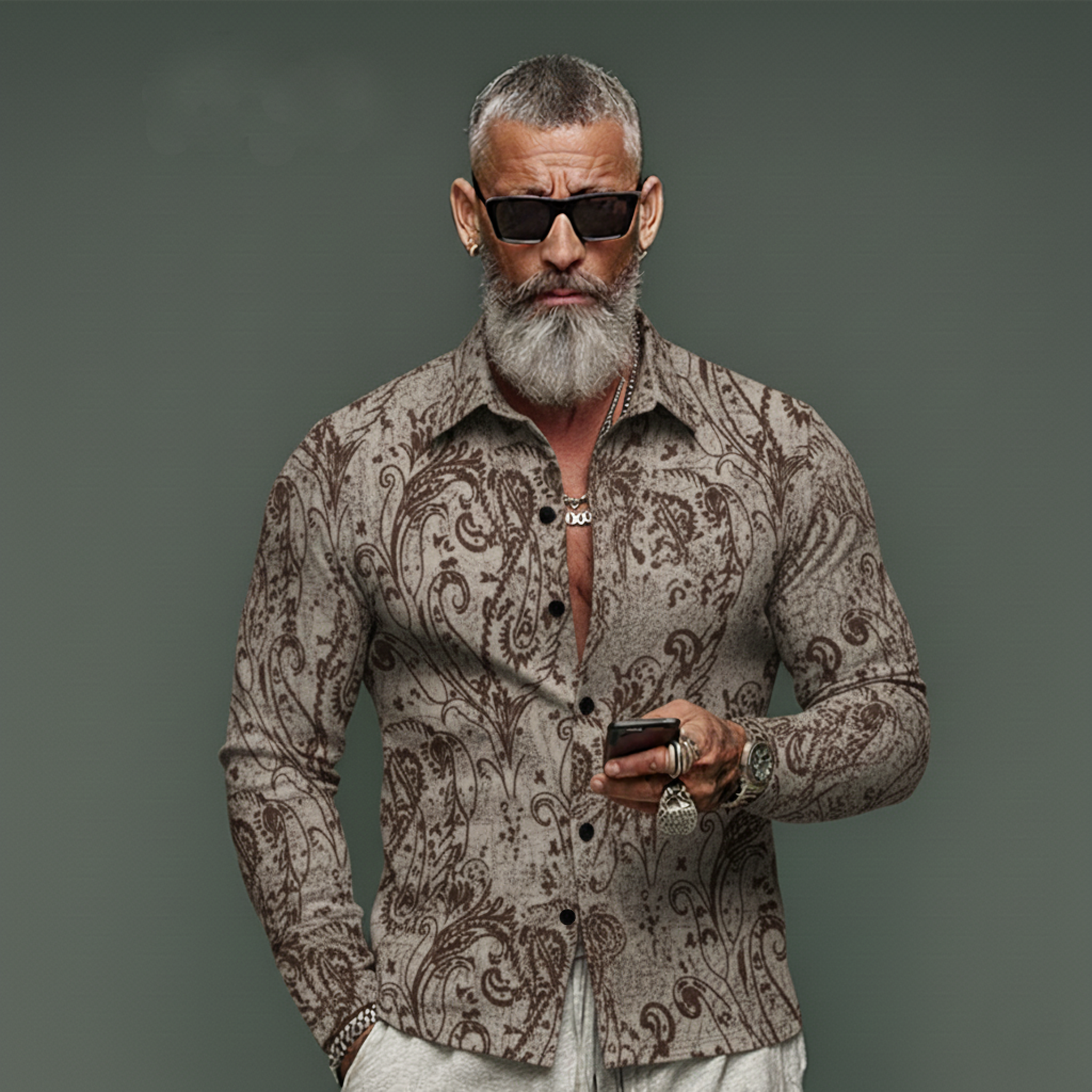 Men's Classic Vintage-print Blended Long-sleeved Shirt MTA1775L0K