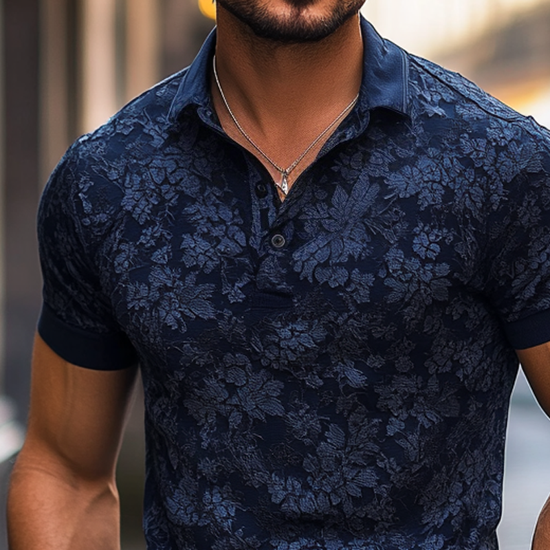 Men's Fashion Floral Print Lapel Short Sleeve Polo Shirt MTA1595E0Z