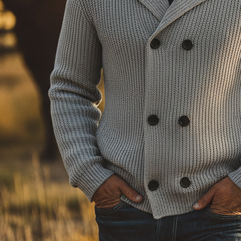 Men's Casual Solid Color Double-Breasted Knit Cardigan MTA1342K2X