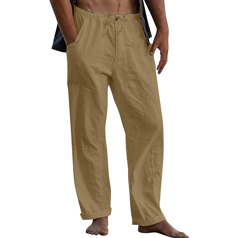 Men's Casual Solid Color Cotton Linen Pants 10162865Y