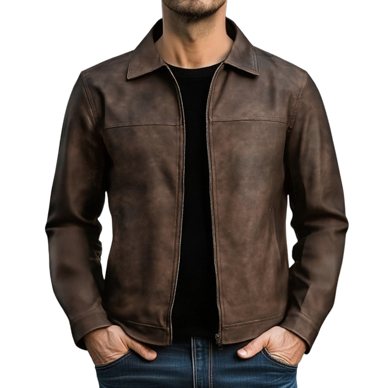 【Envío 24 horas】Chaqueta de cuero con cremallera para hombre 98679789U