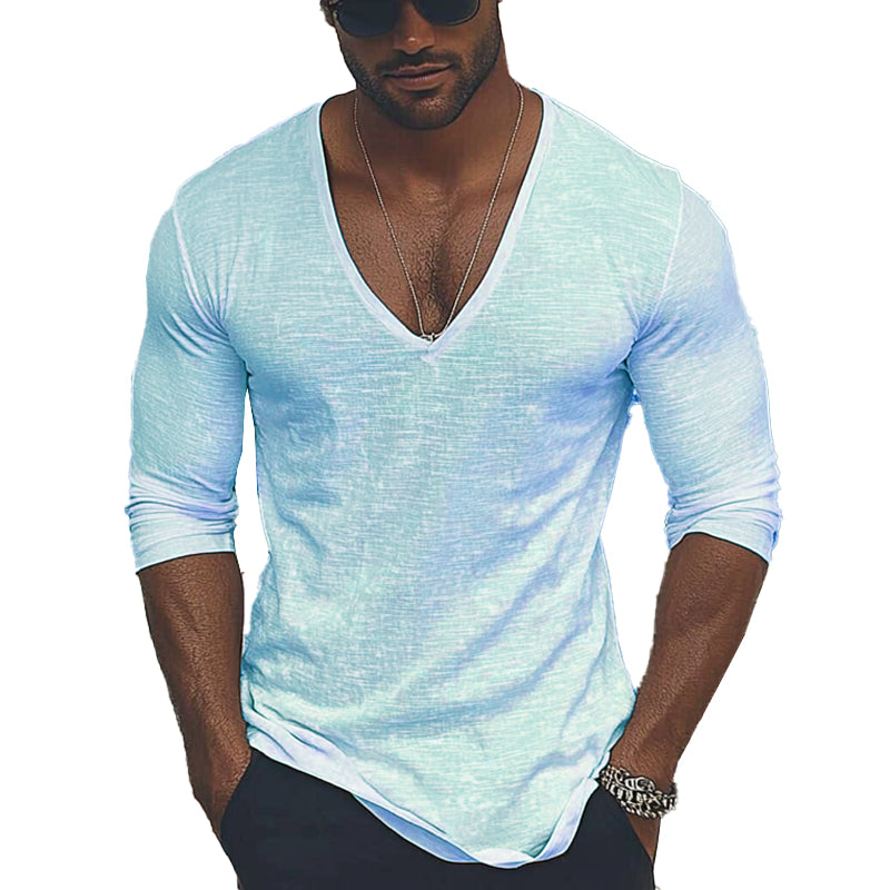 Men's Blended V-neck Long-sleeved T-shirt 69793525X