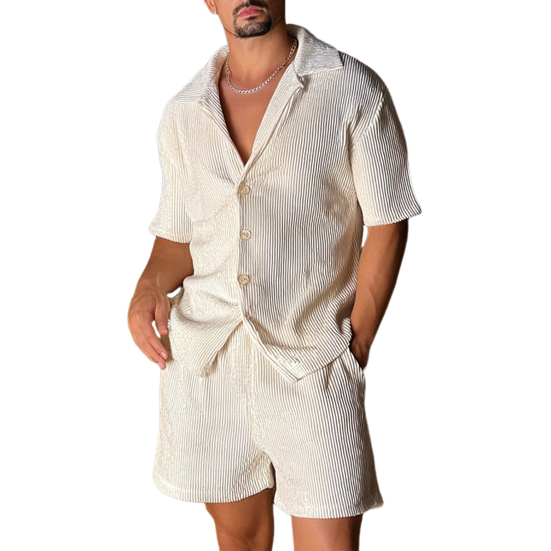 Herre shorts med korte ermer og ensfarget stripete tekstur, todelt sett MTA0707G2X