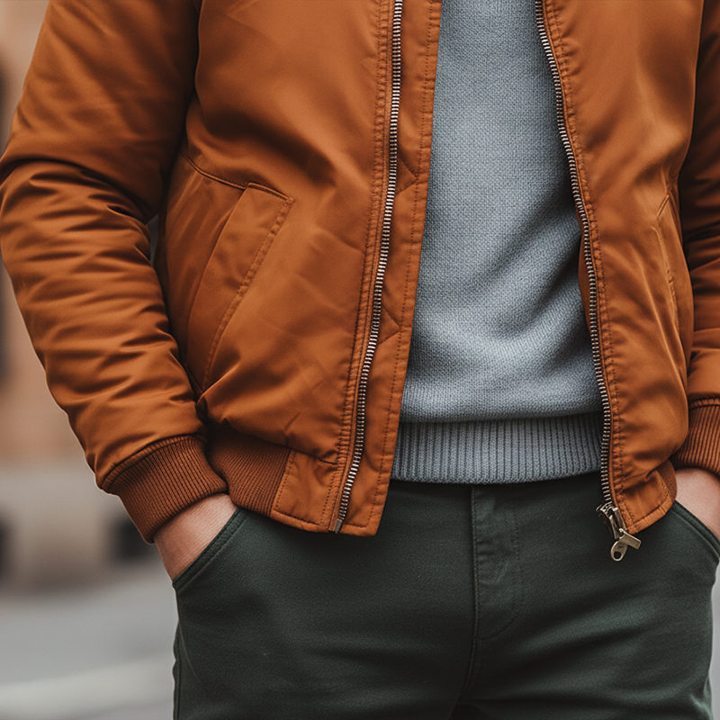 Men's Retro Polyester Blend Quilted Bomber Jacket MTA1528K7P