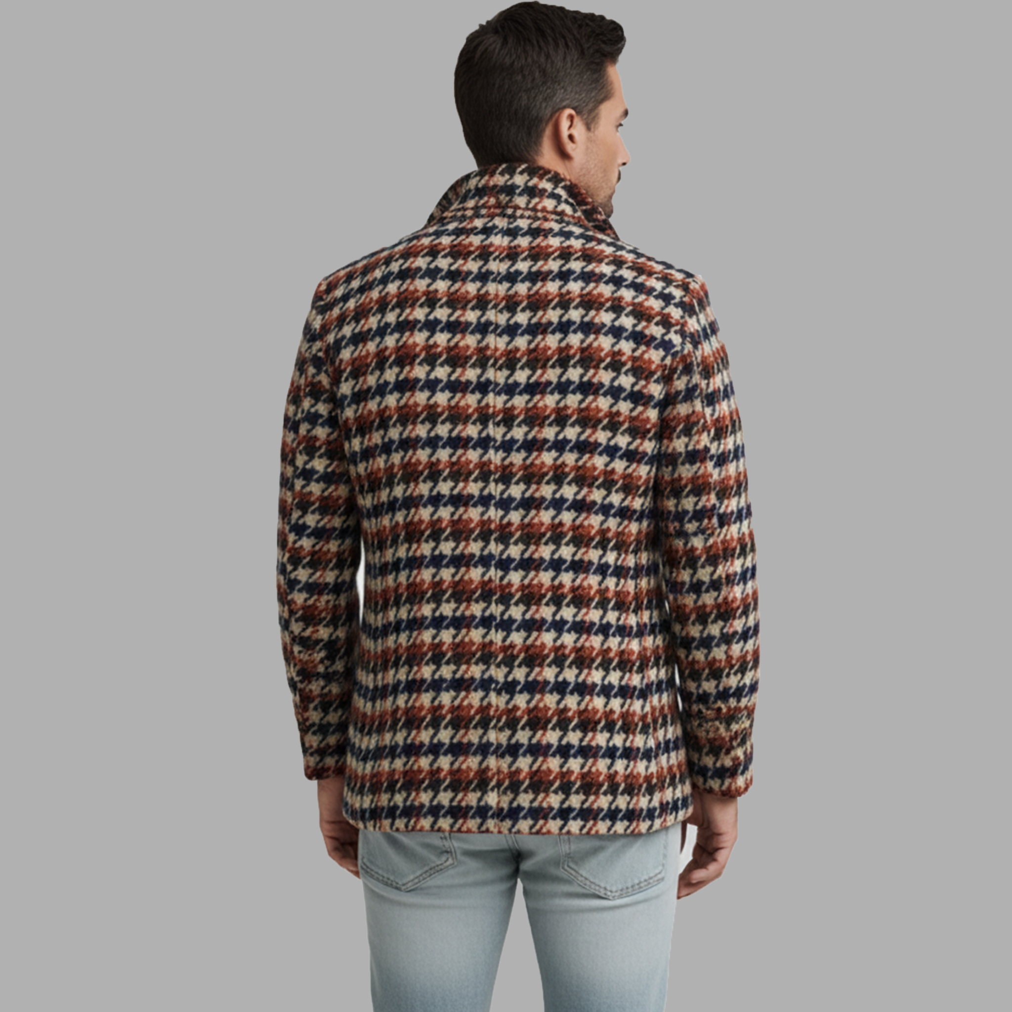 Men's Classic Retro Lapel Houndstooth Faux Wool Double-breasted Jacket MTA1856I5K