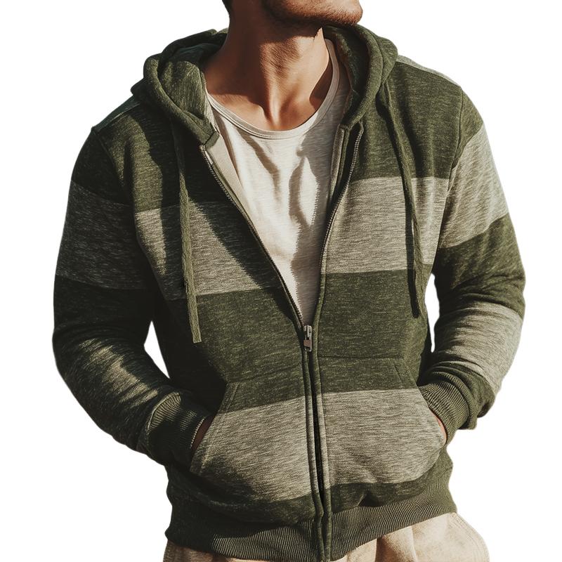 Men's Retro Casual Striped Print Zip-Up Hooded Jacket MTA2880J6TO