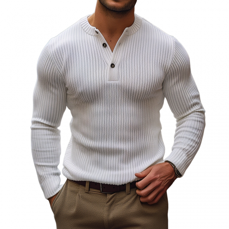 Men's Casual Solid Color Henley Collar Slim Fit Knit Long Sleeve Pullover Sweater MTA0540H8M