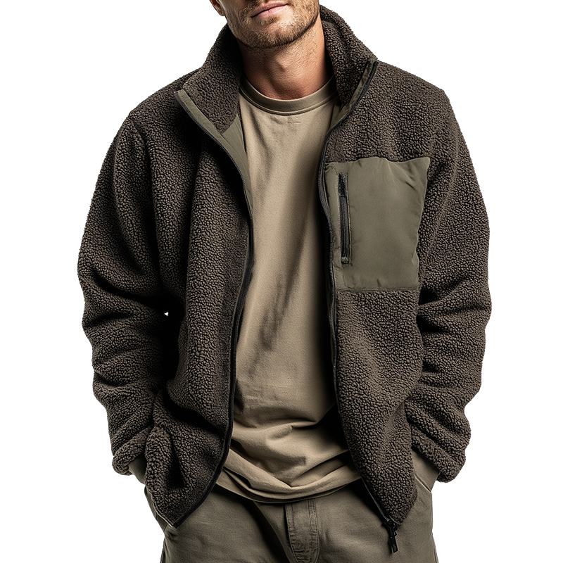 Men's Retro Casual Polar Fleece Splicing Zipper Lapel Jacket MTA1044J0TO