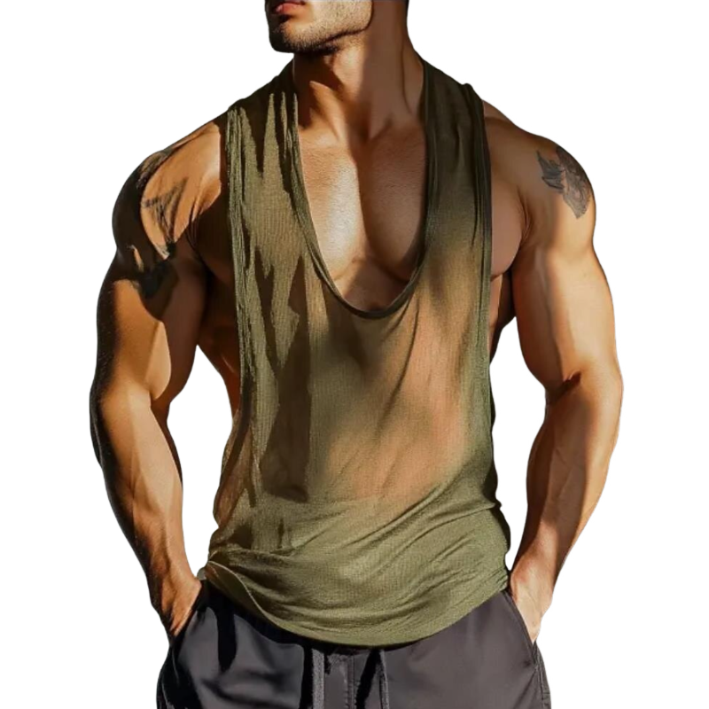Men's Casual Cotton Blend Deep U Neck Draped Loose Tank Top MTA1442E5M
