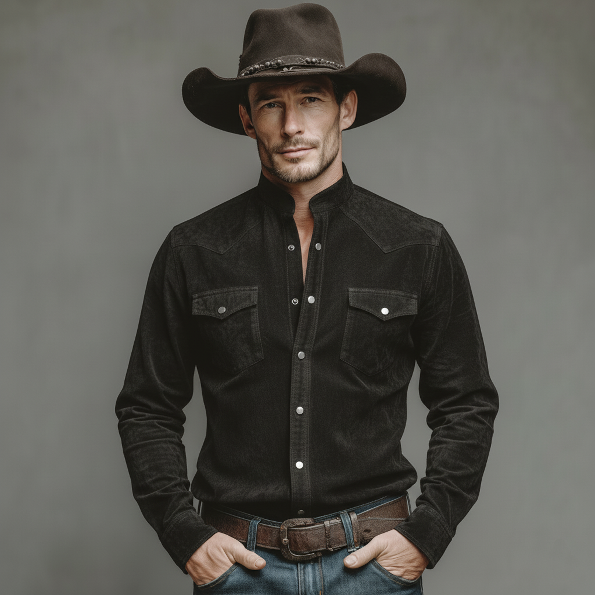 Men's Classic Casual Faux Suede Stand-collar Long-sleeved Shirt MTZ0495A0K