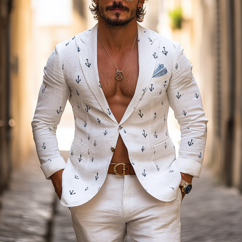 Men's Fashion Anchor Peak Lapel One Button Casual Blazer MTA1997G1Z
