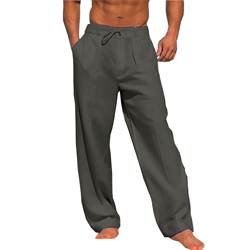Men's Linen Solid Color Vacation Basic Beach Pants 61164046X – Manlytshirt
