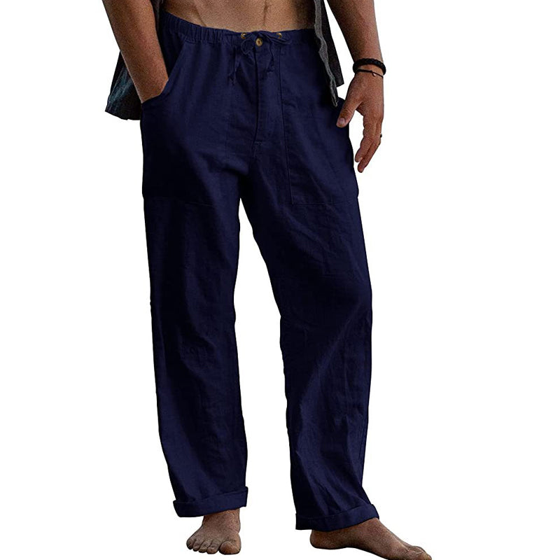 Pantaloni casual da uomo in cotone e lino tinta unita 10162865Y