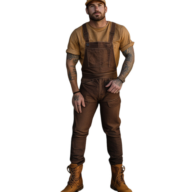 Men's Washed Denim Multi-Pocket Jumpsuit MTA2477E9X