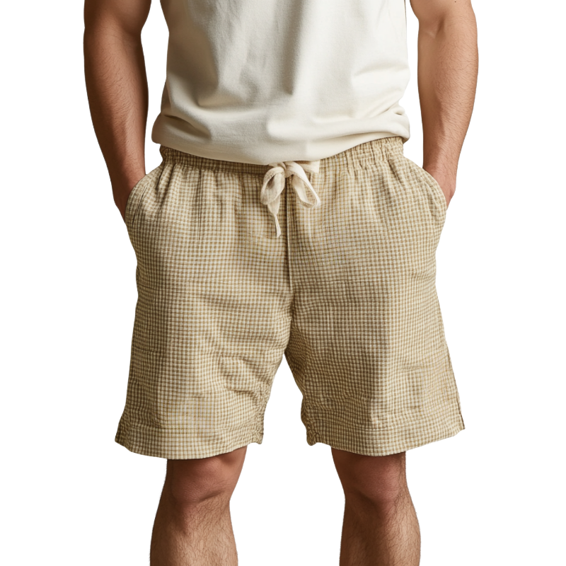 Men's Casual Cotton Blend Houndstooth Elastic Waist Drawstring Holiday Shorts MTA3093D1M