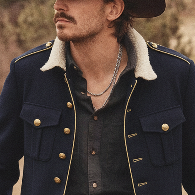 Men's Blended Fabric Patchwork Faux Fleece Collar Jacket MTA1391K3X