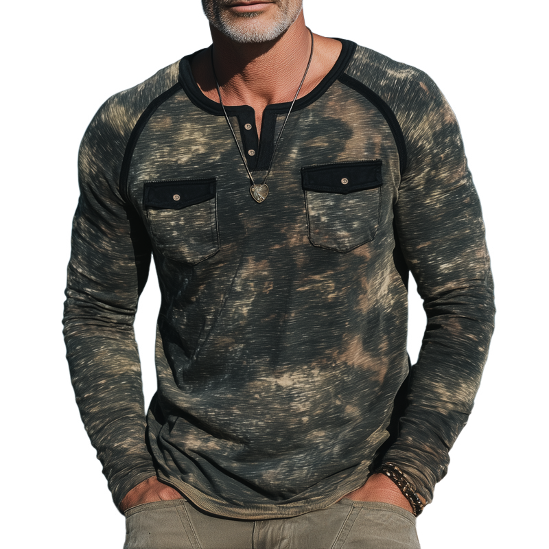 Men's Classic Henley Collar Camouflage Long Sleeve T-Shirt MTA2161H6U