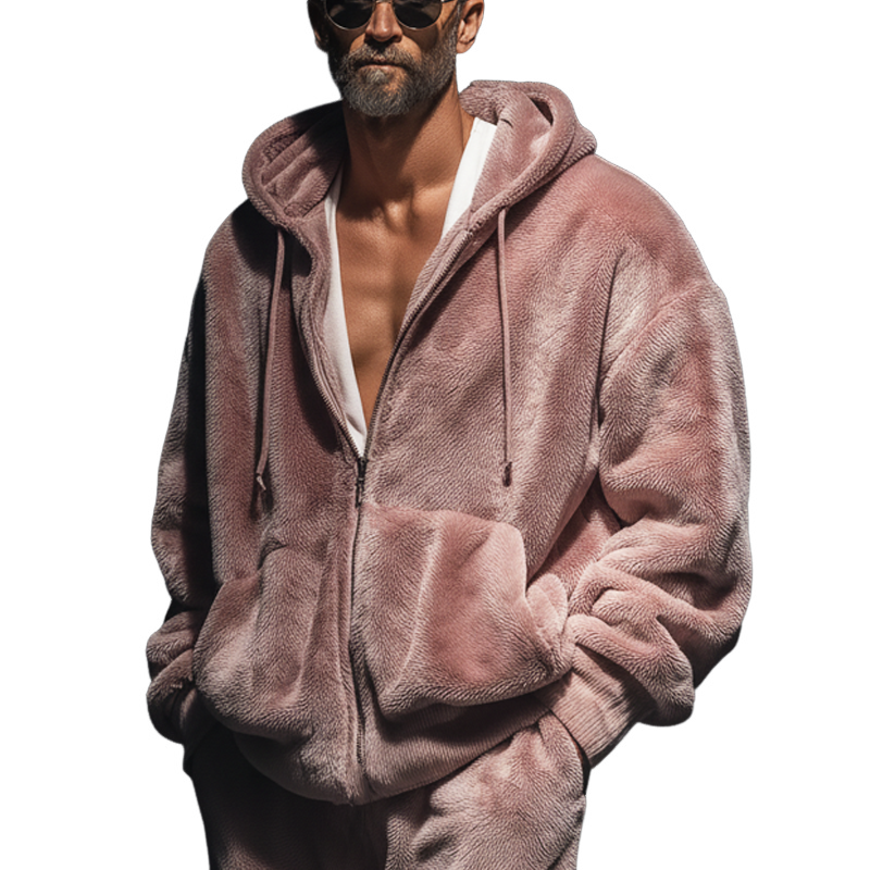 Men's Fashion Faux Mink Hooded Zipper Casual Jacket MTA2344J8U
