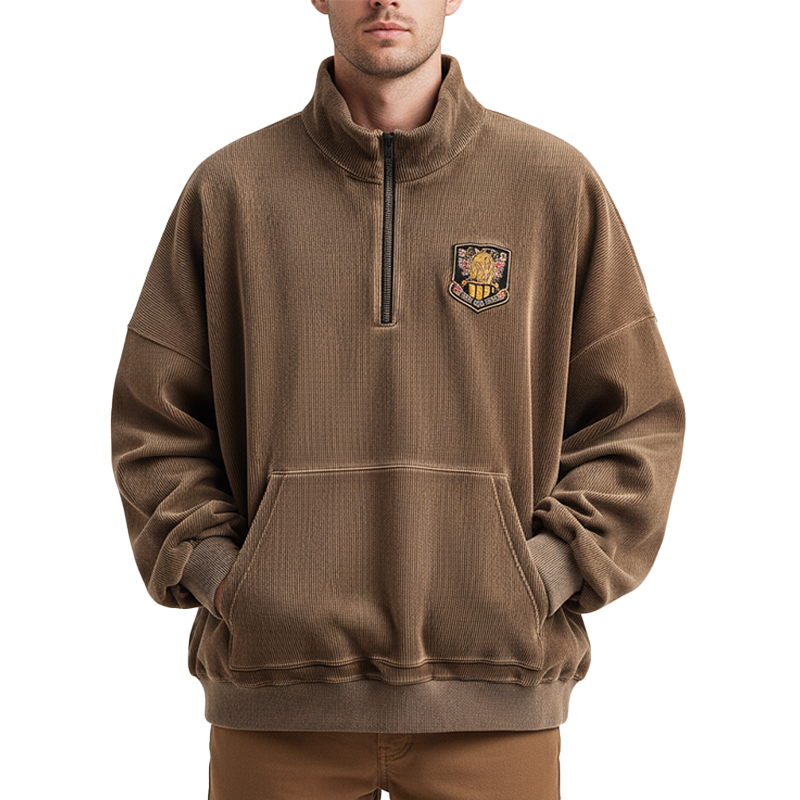 Men's Vintage Corduroy Half Zip Stand Collar Sweatshirt MTA2708J9P