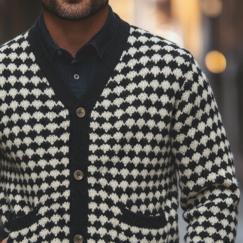 Men's Casual Jacquard Knitted V-neck Cardigan MTA3000I8X