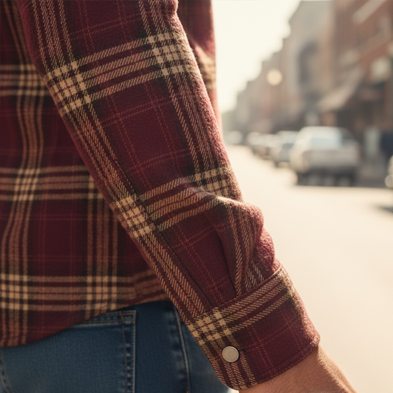 Men's Retro Plaid Faux Suede Appliqué Cotton Blend Half-Zip Shirt MTA2021K9P