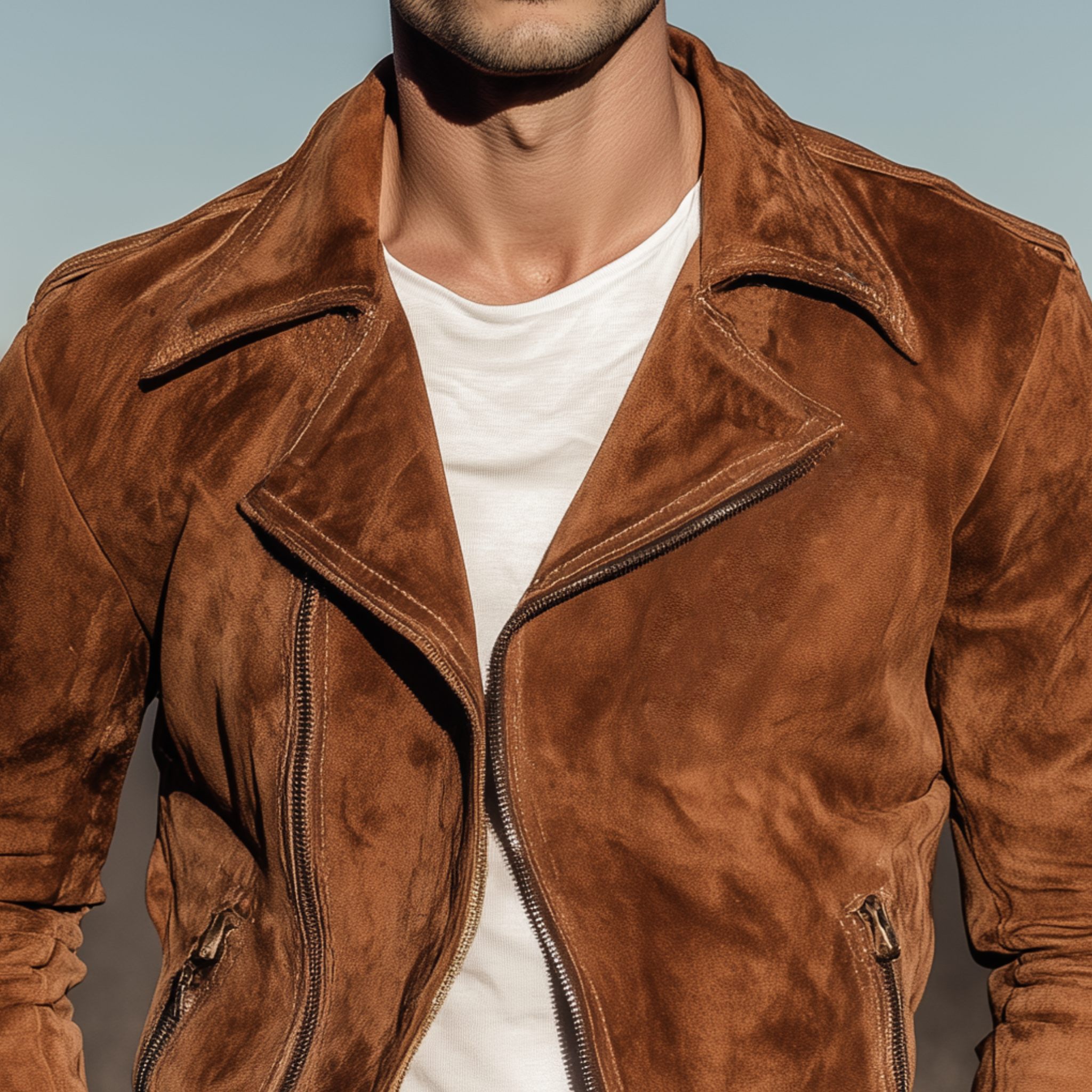 Men's Classic American Retro Lapel Suede Slim-Fit Motorcycle Jacket MTA2028H5K