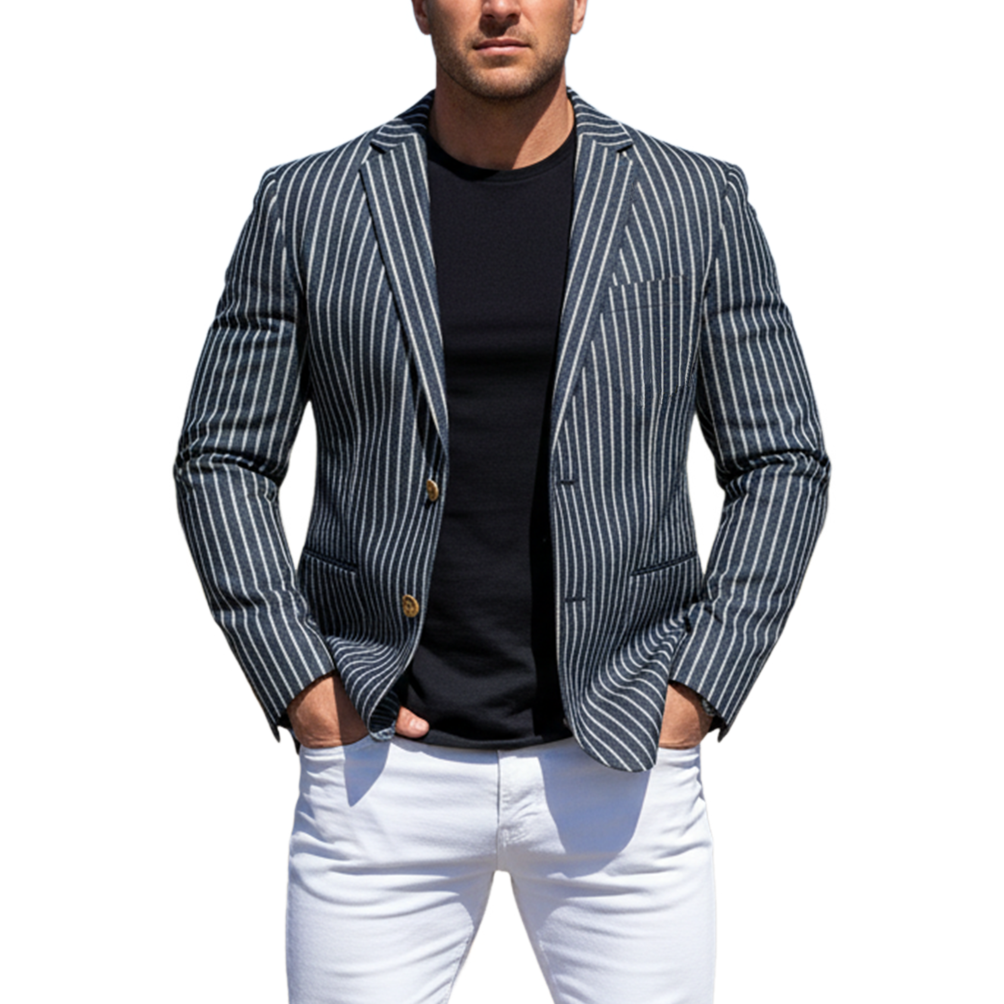 Men's Classic Casual Striped Denim Single-breasted Slim-fit Blazer MTA1376I8K