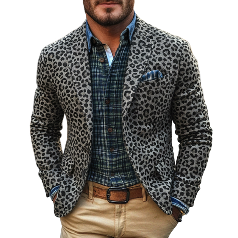 Men's Leopard Print Jacquard Blend Blazer MTA1519J9X